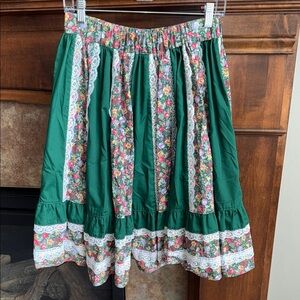 Vintage green floral hippie boho western square dance skirt est small-med